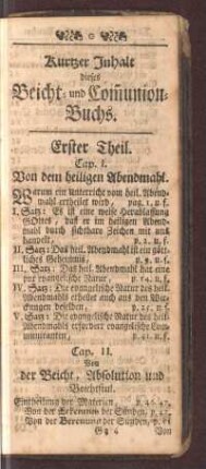Kurtzer Inhalt dieses Beicht- und Comunions-Buchs
