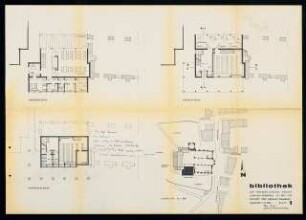 Bibliothek, Emden: Lageplan 1:500, Grundrisse 1:100