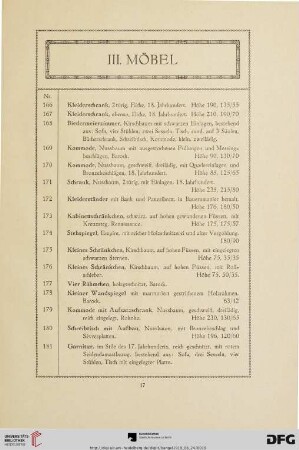 III. Möbel (Nr. 166-219)