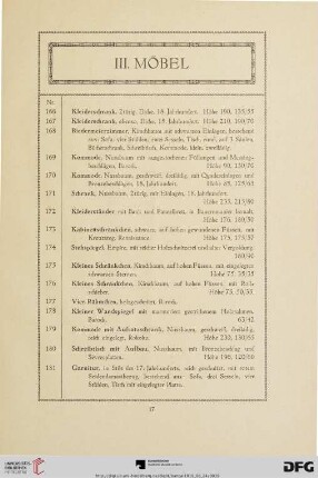 III. Möbel (Nr. 166-219)