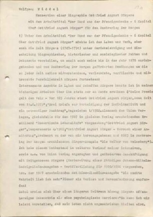 [W215]: Konzeption zur Biographie Gottfried August Bürgers : mit der Arbeitstitel "Der Hund aus der Pfennigschenke - 6 Kapitel über Gottfried August Bürger" : für den Buchverlag Der Morgen