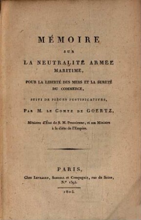 Mémoire sur la neutralité armée maritime