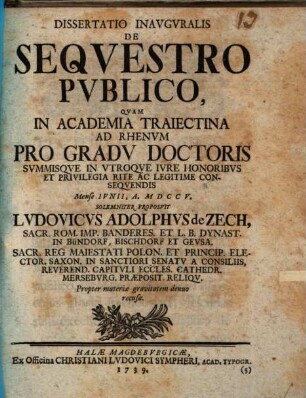 Dissertatio Inavgvralis De Seqvestro Pvblico