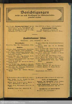 Berichtigungen welche uns nach Drucklegung des Einwohnerbuches gemeldet wurden