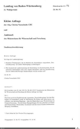Anfrage der CDU: Studienzeitverkürzung