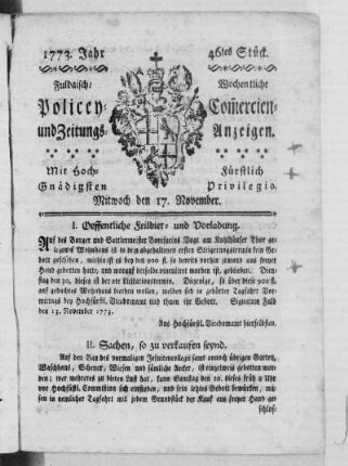 46tes Stück, Ausgabe vom 17. November 1773