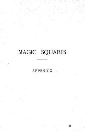 Magic Squares. Appendix.