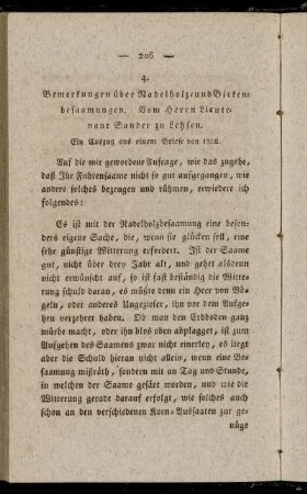 4. Bemerkungen über Nadelholz- und Birkenbesaamungen. Vom Herrn Lieutenant Sander zu Lehsen