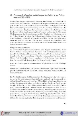 19. Theologenbriefwechsel im Südwesten des Reichs in der Frühen Neuzeit (1550−1620)