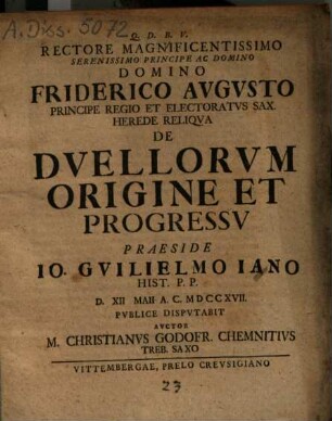 De Dvellorvm Origine Et Progressv