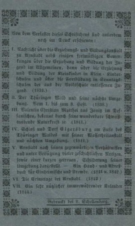 Von dem Verfasser dieses Schriftchens sind außerdem noch im Druck erschienen
