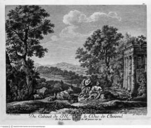 Recueil d'estampes gravées d'apres les tableaux du Cabinet de Monseigneur Le Duc de Choiseul, Paris 1771, Landschaft mit Merkur und Jo (Taf.111)