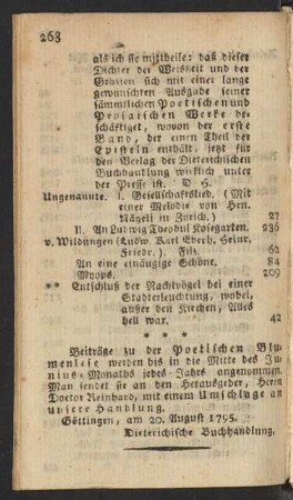 Beiträge zu der Poetischen Blumenlese werden ...