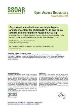 Psychometric evaluation of social phobia and anxiety inventory for children (SPAI-C) and social anxiety scale for children-revised (SASC-R)