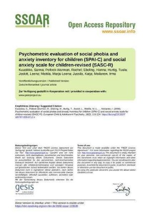 Psychometric evaluation of social phobia and anxiety inventory for children (SPAI-C) and social anxiety scale for children-revised (SASC-R)