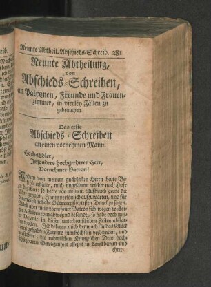 Neunte Abtheilung, von Abschieds-Schreiben, ...