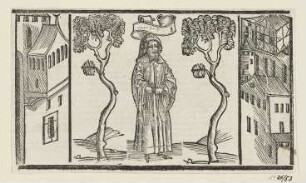 Szene aus einem Schauspiel, erstmals erschienen in: "Terentius", Straßburg 1496, fol. LXXXVII