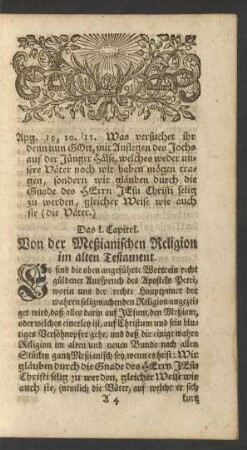 Das I. Capitel. Von der Meßianischen Religion im alten Testament