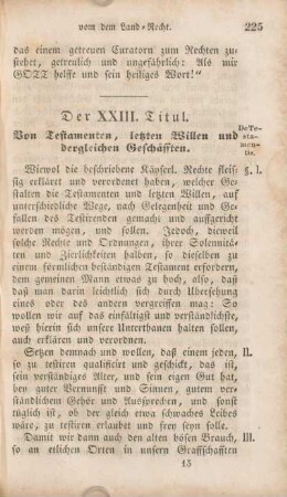 Der XXIII. Titul. Von Testamenten, letzten Willen und dergleichen Geschäfften.