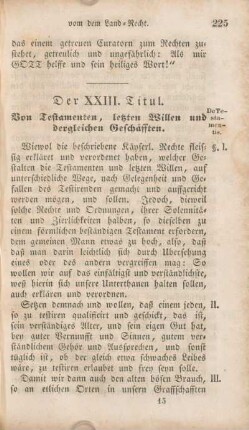 Der XXIII. Titul. Von Testamenten, letzten Willen und dergleichen Geschäfften.