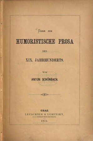 Über die humoristische Prosa des XIX. Jahrhunderts