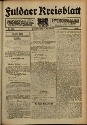 Zweite Ausgabe vom Samstag, den 14. November 1914.