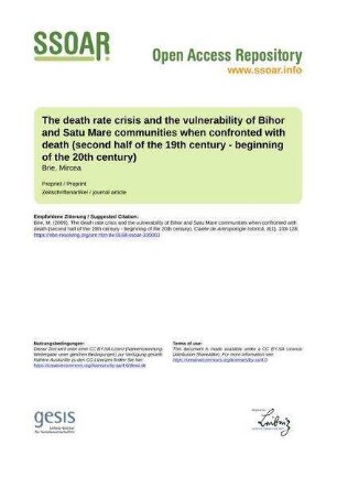 The death rate crisis and the vulnerability of Bihor and Satu Mare communities when confronted with death (second half of the 19th century - beginning of the 20th century)