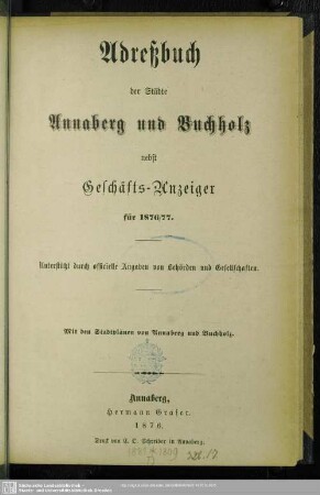 1876/77: Adressbuch der Städte Annaberg, Buchholz und des Obererzgebirges