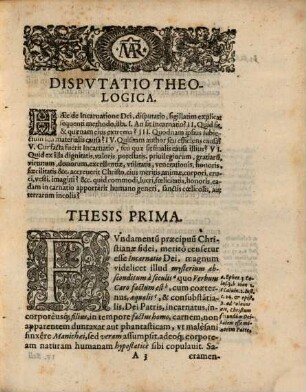 Dispvtatio Theologica De Incarnatione Filii Dei
