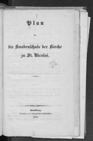 Plan für die Knabenschule der Kirche zu St. Nicolai