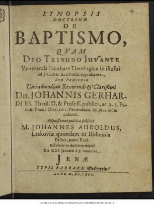 Synopsis Doctrinae De Baptismo