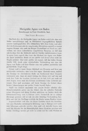 Markgräfin Agnes von Baden : Bemerkungen zu Peter Hirschfelds Buch