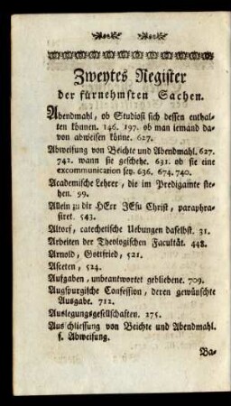 Zweytes Register der fürnehmsten Sachen.