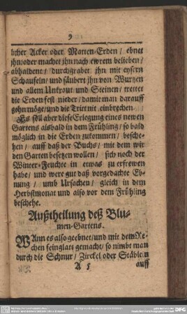 Außtheilung deß Blumen-Gartens