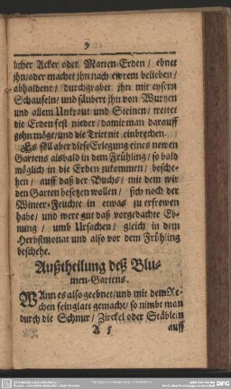 Außtheilung deß Blumen-Gartens