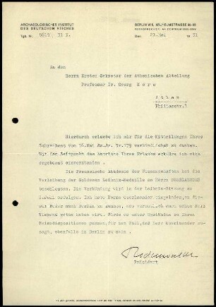 G. Rodenwaldt an G. Karo