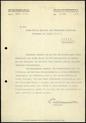 G. Rodenwaldt an G. Karo