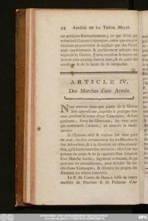 Article IV. Des Marches d'une Armée.