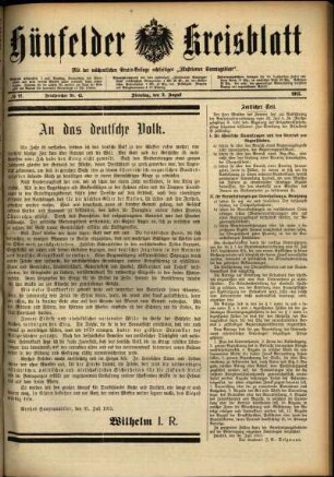 Ausgabe vom Dienstag, den 03. August 1915.