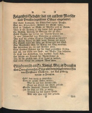 Glückwunsch an Se. Königl. Maj. in Preussen [...]