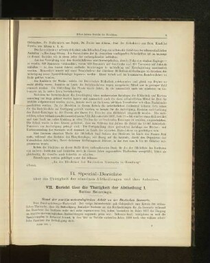 B. Spezial-Berichte über die Thätigkeit der einzelnen Abtheilungen und ihre Arbeiten.