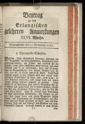 XLVI. Woche. Sonnabends, den 17. November. 1787.