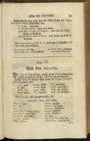 Cap. VI. Von den Adverbiis. - Cap. IX. Von den Interjectionibus.