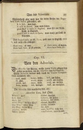 Cap. VI. Von den Adverbiis. - Cap. IX. Von den Interjectionibus.