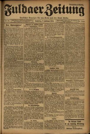 Erste Ausgabe vom Samstag, den 09. Februar 1924.