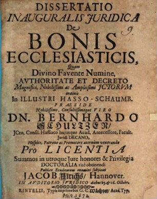 Diss. inaug. iur. de bonis ecclesisasticis