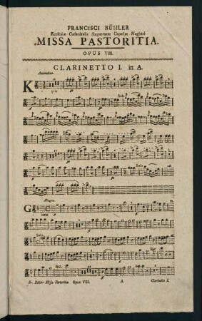 1-6, Missa Pastoritia. Opus VIII. Clarinetto I. in A.