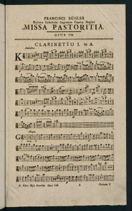 1-6, Missa Pastoritia. Opus VIII. Clarinetto I. in A.