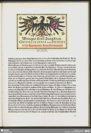 Weinetikett: Weingut Ernst Jungkenn. Oppenheim am Rhein. 1937er Oppenheimer Kreuz Beerenauslese