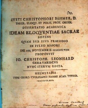 Diss. acad. ideam eloquentiae sacrae sistens